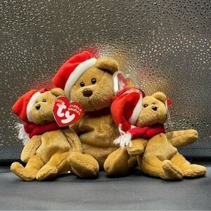 TY Beanie Baby 1997 Holiday Teddy Bear 8" & Jingle Beanies Ornament 4.5" NWT Set